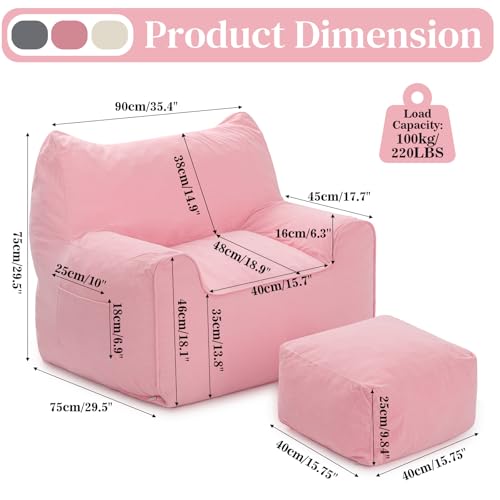 HOMMPA Bean Bag Chairs with Square Stuffed Pouf Ottoman Cat Shaped Comfy Bean Bag Sofa for Adults Large Reading Couch for Living Room Bedroom Dorm,Pink - image 9