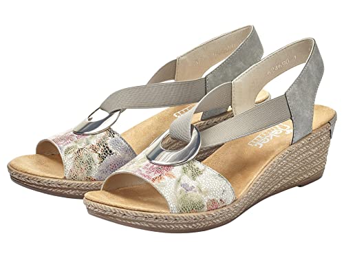 Rieker 624H6 Fanni Women's Wedge Sandals - Lightweight, Comfortable and Supportive - Slip On Sandals with Cushioned Insole and High Wedge for Everyday Stylish Wear