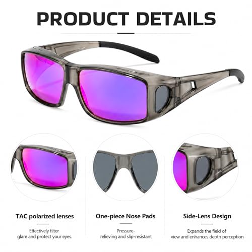 Image of SIPHEW Mirrored Sunglasses Polarized Fit Over Glasses for Men&Women | Wrap Around Sun Glasses,UV400 Protection,Lightweight & Comfortable,Driving,Outdoors