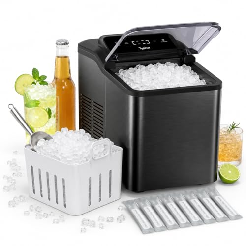 Image of Typhur Fast Nugget Ice Maker Countertop with Self-Cleaning Pump, 35lbs /24H Crushed Pebble Ice Machine, 8 Packs Cleaner, Dual Ice Scoops for Home, Kitchen, Party, RV, Onyx Black Stainless Steel