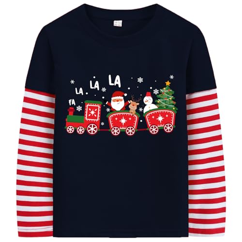 Toddler Girls Boys Christmas Shirt Long Sleeve Strip Patchwork Tops 2-7Years
