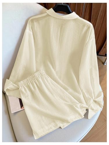Image of SweatyRocks Women's 2 Piece Outfits Button Down Shirts Lounge Linen Sets and Mini Shorts Pajama Gauze Set Beachwear