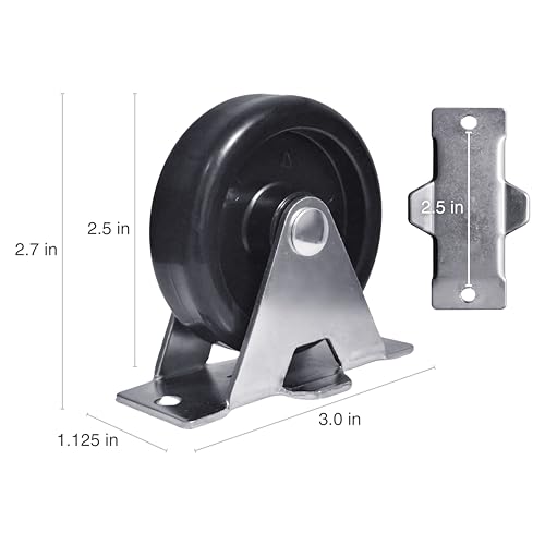 Heavy Duty Rigid Caster Wheels, Black Heavy Duty, 2.5 Inch, Non-Swivel Top Plate Mount, Furniture Hardware (16)