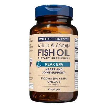 Wiley's Finest Wild Alaskan Fish Oil Peak EPA - Triple Strength Peak EPA & DHA Supplement - 1000mg Fish Oil - Omega-3s for Joint Health Support - 90 Softgels (90 Servings)