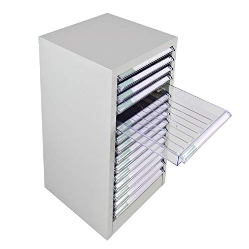 Cajonera de chapa de acero con 15 cajones de PVC, tamaño: 28 x 35 x 74,5 cm, para DIN A4, color gris claro RAL7035