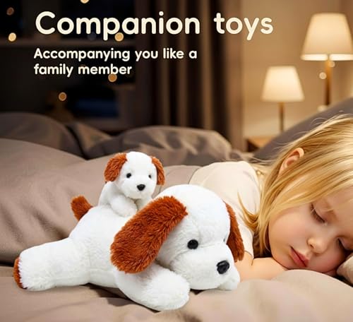 Image of Tickles Adroable Lying Dog with Baby Soft Stuffed Plush Animal Toy for Kids Boys & Girls Birthday Gifts (Size: 40 cm Color: White)