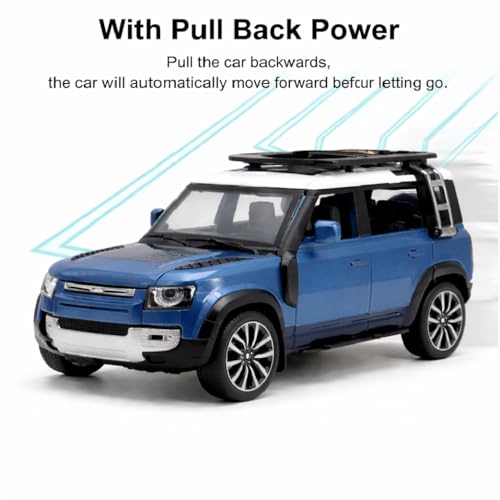 Image of Pringo Defender Toy Car for Kids (Blue) - 1:36 Scale Diecast Metal SUV with Pull Back Action | Two Side Openable Doors | Light & Sound Effects | Model Car Toy for Boys & Girls 3+ Years