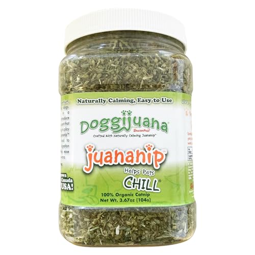 Image of Doggijuana Juananip Refill Jar for Dogs | Naturally Calming Catnip | Organic ground calming catnip for dogs; natural aid for anxiety, storms & travel; grown in USA, refill for toys & beds