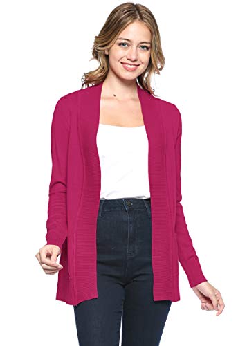 Image of Urban Look Womens Basic Long Sleeve Open Front Comfy Sweater Cardigan (Large, Magenta)