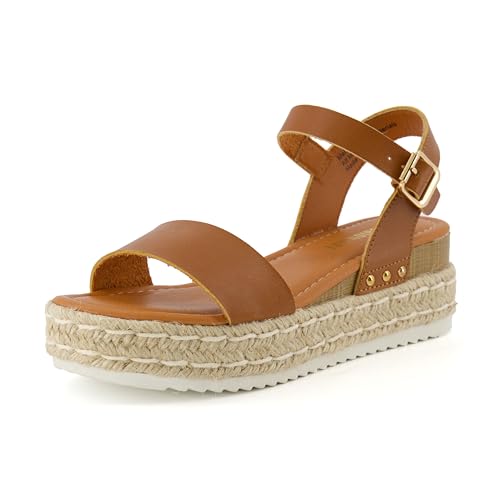 CUSHIONAIRE Melissa Espadrille Platform Sandals For Women with Adjustable Ankle Strap and Memory Foam Insole-Comfortable Womens Sandals for Summer, TAN 8.5