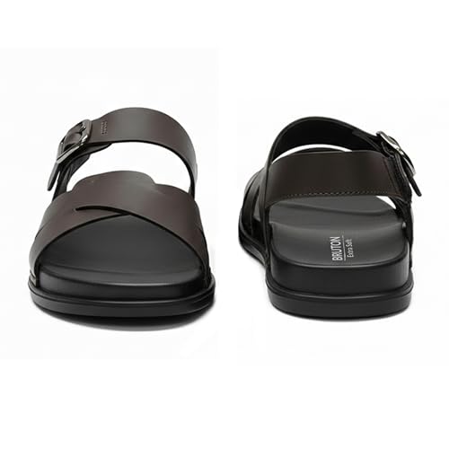 Image of BRUTON Men's STRIVO-1141 Wedge Sandals | Adjustable Buckle Toe Ring Comfort Sandals | Lightweight Cushioned Footbed | Anti-Slip Casual Outdoor & Daily Wear Footwear | Black
