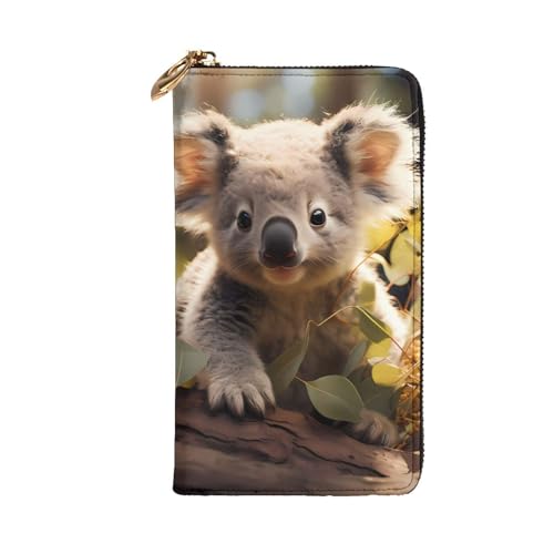Cute Koala Plant Prints Leather Long Clutch Wallet for Fashionable Girls and Women - Durable, Stylish, and Functional, Black, One Size2