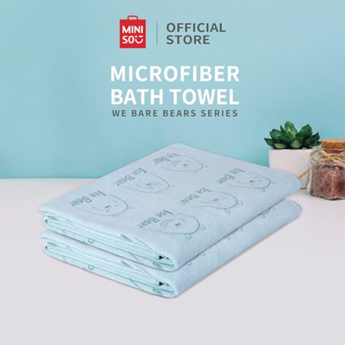 Image of MINISO Microfiber Towels for Bath, Mid Size Bath Towel for Men & Women, Baby Bath Towels Full Wrapped (We Bare Bears 5.0 Mint Green)