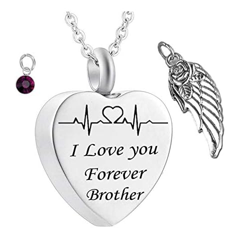 Hoisy Urns for Ashes Necklace Adult Male, Ashes Necklace for Men Heart Electrocardiogram I Love You Forever Brother Silver 50X2cm Cover