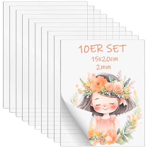 XUBX 10 Hojas de Acrílico Transparentes, 15x20 cm, Metacrilato Plexiglás, Paneles de Plástico Acrílico, 2 mm de Espesor Hojas de Exhibición de Plástico, Reemplazo de Vidrio de Marco de Foto Pintura