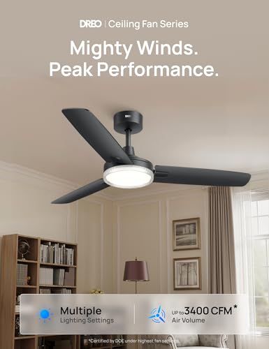 Image of DREO 42'' Ceiling Fans with Lights, Low Profile Ceiling Fan with Light and Remote Control, Indoor Bedroom Living Room, 22dB Quiet DC Motor, Quick-Install, 6 Speeds, Reversible, Dimmable, 5CCT, Black