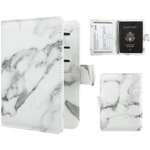 Cynure Rfid Blocking Passport Cover and CDC Vaccine Card Holder Combo Leather Travel Passport Case for Men & Women, marblingwhite Cover