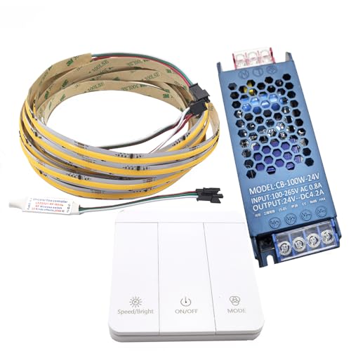 Vrabocry COB Running Water Flowing Chasing 5M LED Strip Lights WS2811 24V Horse Race Sequential LED Ribbon with 3Key RF Controler+24V 100W Power (Warm White 3000K)