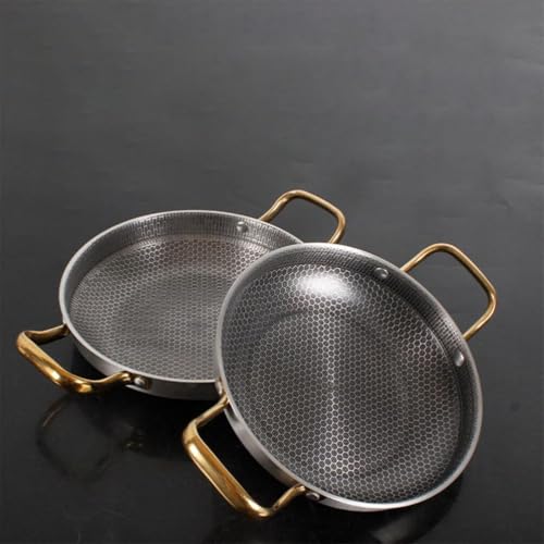 Image of Crega Stainless Steel Frying Pan with Dual Gold Handles, Honeycomb Nonstick Tri-Ply Skillet, Induction Compatible Deep Fry Chef Pan for Gas, Ceramic & Induction Cooktops, Multipurpose Cookware