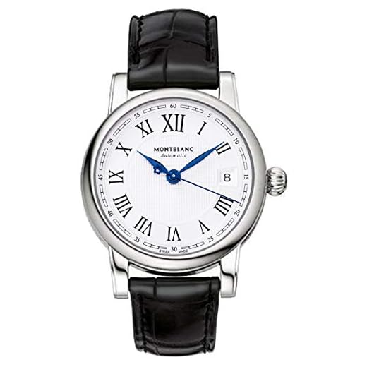 Montblanc Star FECHA automático plata Dial Negro Cuero Mens Reloj 107115