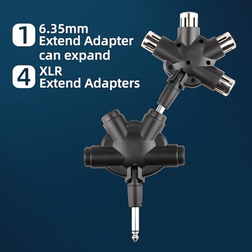 Sistema Adaptador Inalámbrico Multifuncional UHF XLR, Transmisor y Receptor con Divisor de Audio Multi 4-Vías 1/4”, Divisor Auxiliar Multi 6.35mm miniatura 4