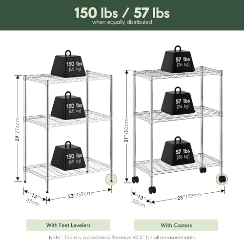Furinno Wayar 3-Tier Metal Storage Shelf Rack Cart with Casters, 23 x 13 x 30, Stainless Steel - image 2