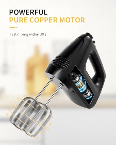 Image of SHARDOR Hand Mixer Electric, 6 Speed & Turbo Mixer Electric Handheld, Snap-On Storage Case,5 Stainless Steel Accessories for Whipping, Mixing Cookies, Brownie, Cakes, Dough Batters (Black)