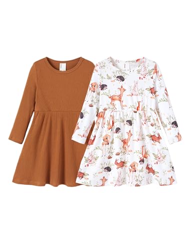 PATPAT Kleinkind Mädchen Kleid Set Langarm, Einschulung, 2er-Pack Festlich...