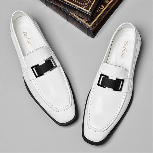 Men's Classic Genuine Italian Leather Slip-On Dress Loafers Shoes with Metal Buckle Low Heel Lightweight Soft Touch Round Toe Non-Slip Sole for Formal Business Office Prom Party3