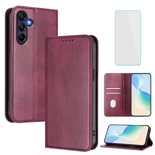 Coque Samsung Galaxy A26 en cuir bordeaux avec fentes pour cartes et monnaie