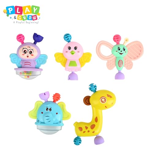 Image of PLAY & GROW Teethable Rattle Set, 5 Pieces, Multicolor, BPA Free Safe & Colorful Infant Early Learning & Sensory Play | Ideal Gift Pack