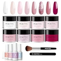 Aokitec 14 PCS Dipping Powder Nails Set, Rosa Magenta Dip Acrylpulver mit Dip Base Top Activator Brush Saver, Dipping Powder Starter Set für Nägel Selber Machen, Geschenk für Frauen Mädchen