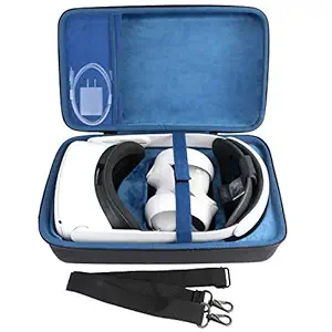 co2CREA Hard Travel Case Replacement for Oculus Quest 1 2 Advanced All-in-one VR Gaming Headset for Quest 2 Elite Strap (Black Case + Inside Blue)