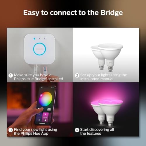 Image of PHILIPS Hue Smart 100W PAR38 LED Bulb, 2 Pack, White & Color Ambiance Color-Changing Light, 1300LM, E26, Outdoor Light Bulbs, Control with Hue App, Works with Alexa, Google Assistant and Apple Homekit