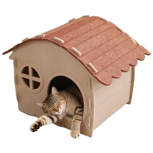Casa para gatos,Transpirable Semi-Cerrado Dormir De Fieltro Para Mascotas,Cueva De Gato Para Interior | Para Gatitos Pequeños Medianos Grandes Balcón Jardín Patio Granero