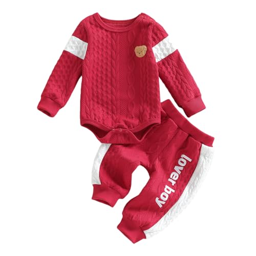 Image of Babieshouse Newborn Baby Boy Clothes Mamas Boy Bear Embroidery Long Sleeve Romper Pants Set Fall Winter Outfits 3-18 Months