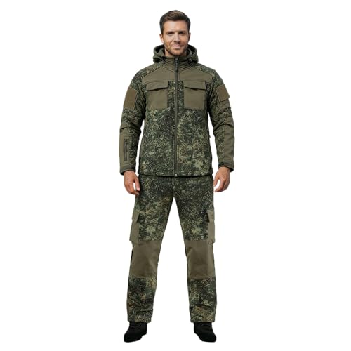 Generisch Juego de chaqueta para exterior para hombre, chaqueta con capucha, chaqueta de trekking y pantalones de trabajo, traje deportivo de dos piezas, traje táctico de invierno, cálido, forro polar