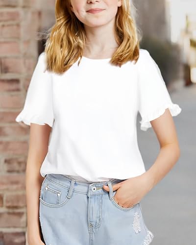 Girls Casual T-Shirt Ruffle Short Sleeve Cute Summer Tunic Tee Tops 5-14 Years2