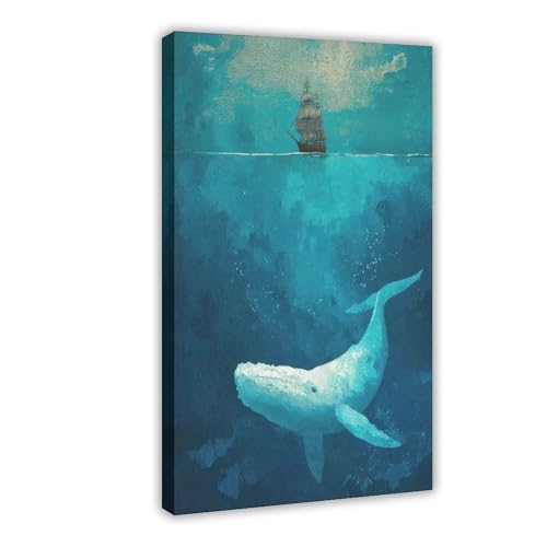 Póster de ballena gigante en lienzo, decoración de dormitorio, paisaje, oficina, habitación, regalo, 20 x 30 cm