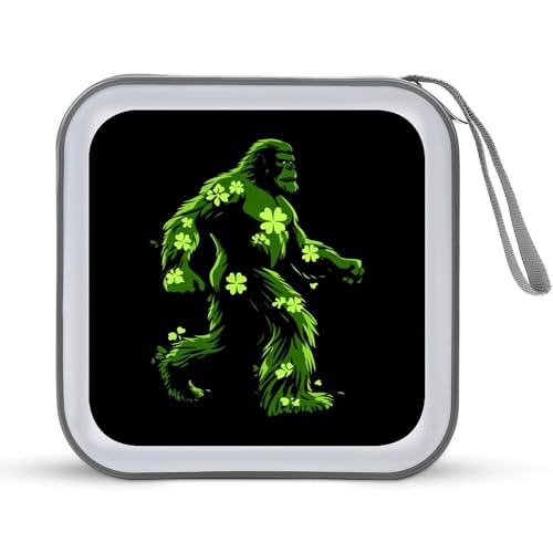 St Patricks Day Bigfoot Sasquatch Shamrock CD Case Portable DVD Holder Storage Organizer for Home Travel