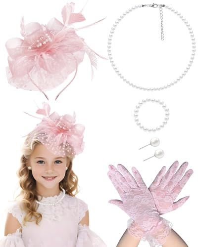 Gril Tea Party Hat 2025 Fascinators with Gloves Funeral Hats Gloves for Church Wedding 1920s 50s Accessories