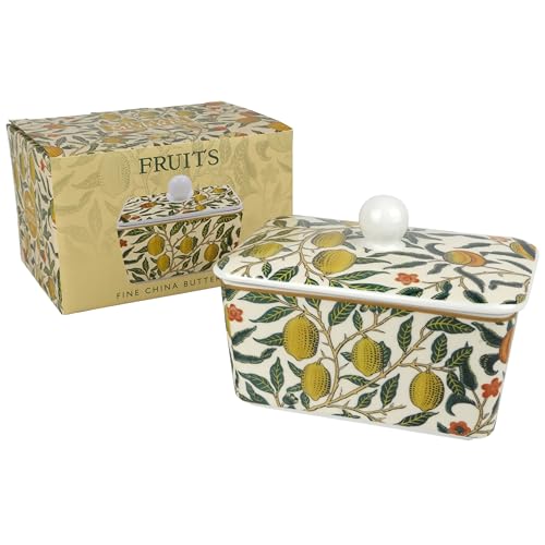 The Leonardo Collection Fruits Butter Dish by William Morris | Elegant Ceramic Butter Dish with Iconic Fruits Design | Perfect for Dining Table or Kitchen Display | Timeless and Functional