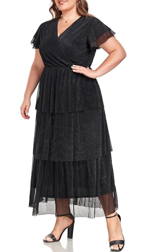 Carrdc Plus Size Maxi Dress for Curvy Women Short Sleeve Tiered Cocktail Dress3