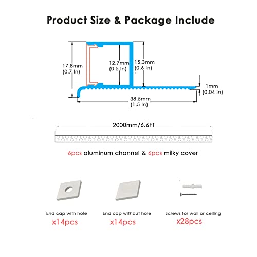 image for Besseto Plaster-in LED Channel 6 Pack 6.6FT/2 Meter Trim Edge LED Stri