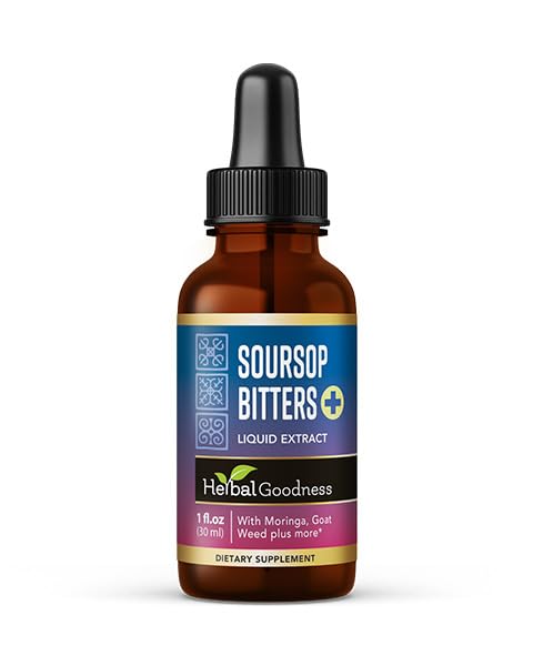 Herbal Goodness Soursop Bitters Liquid Drops 1 Fl Oz – Herbal Cleanse & Natural Detox Tonic with Moringa, Papaya, Burdock, Hibiscus, Guanabana & Ginger Extracts | Digestive Support | Vegan, Non-GMO