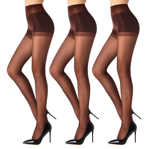 HA WA Black Tights for Women, 3 Pairs Sheer Tights with Control Top Pantyhose