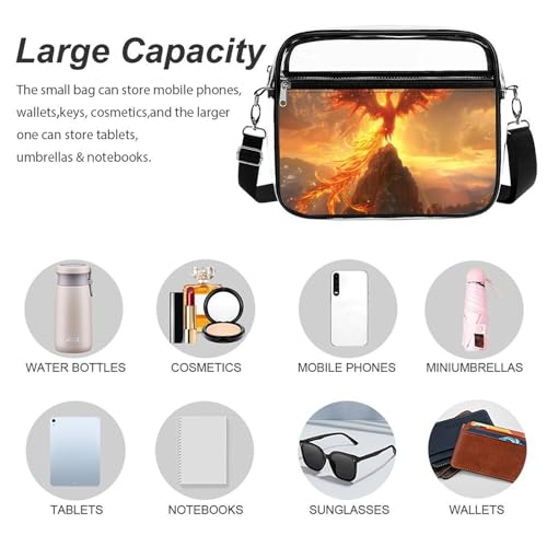 Phoenix Bird with Flames Large Clear Stadium Bag Clear Mini Messenger Bags with 2 Compartments Crossbody Bag3