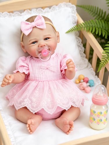 Image of EKOKIZ Realistic Reborn Baby Doll, 20-Inch Lifelike Weighted Newborn Girl, Soft Cloth Body & Poseable Limbs, Toy Gift Companion for Kids Age 3+