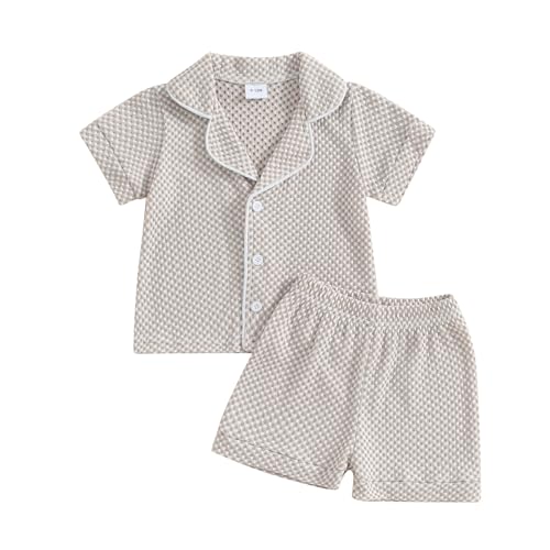 Image of Toddler Baby Girl Summer Clothes Shots Set Patchwork Button Down Shirts Blouses Tops Shorts Pants Boys Summer Outfit