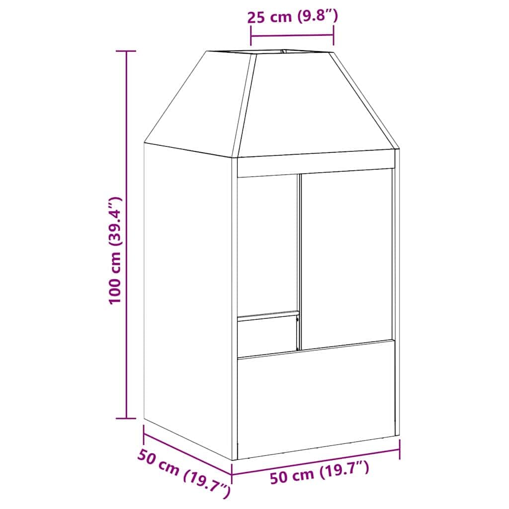 Feuerstelle Schwarz aus Stahl 50 x 50 x 100 cm für Terrasse und Garten, Kamin Ofen für Outdoor Treffen, Holzhalter mit Wärme und Deko für behagliche Abende